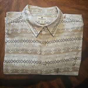 Woolrich Men's Beige Tan Gray Aztec Stripe Shirt 100% Cotton Size XXL